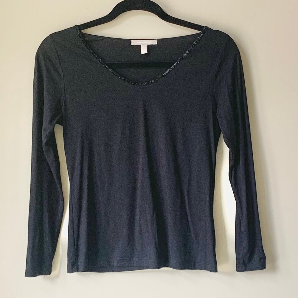 EUC Banana Republic Long Sleeve Sparkle Neck Top, Black, Petite Small